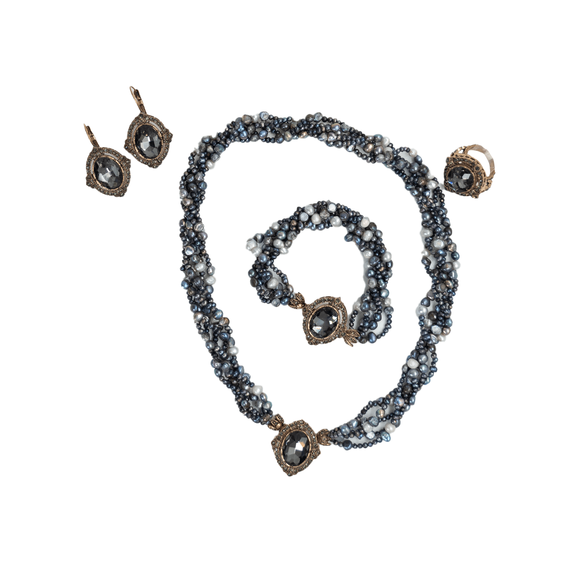 Set with black pearls