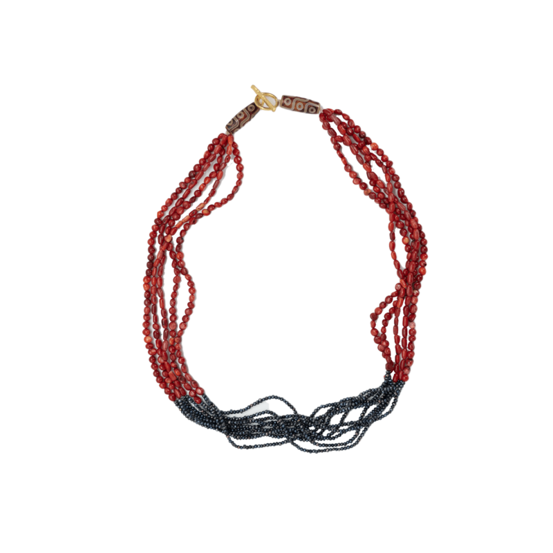 Coral and dark pearls
