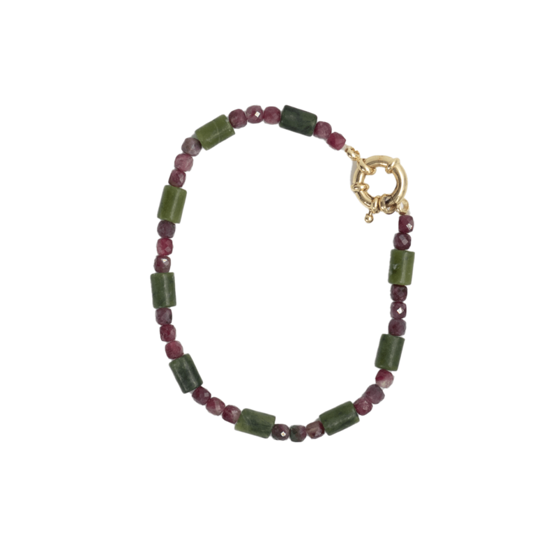 Handmade rubin and green agate bracelet