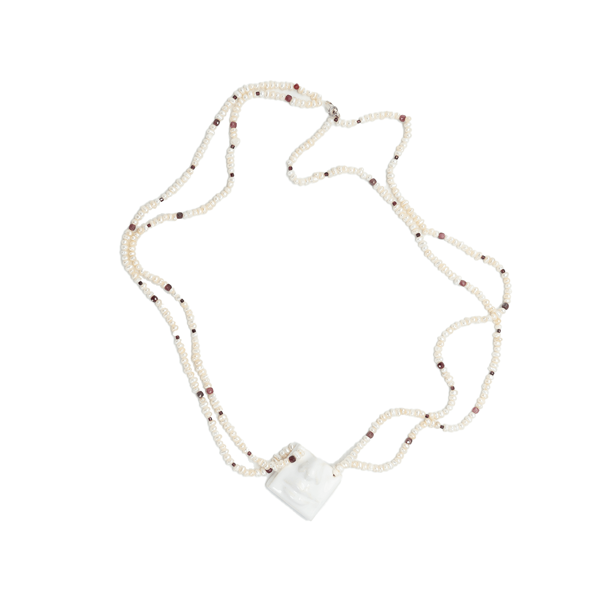 Handmade ceramic, garnet and white pealrs necklace