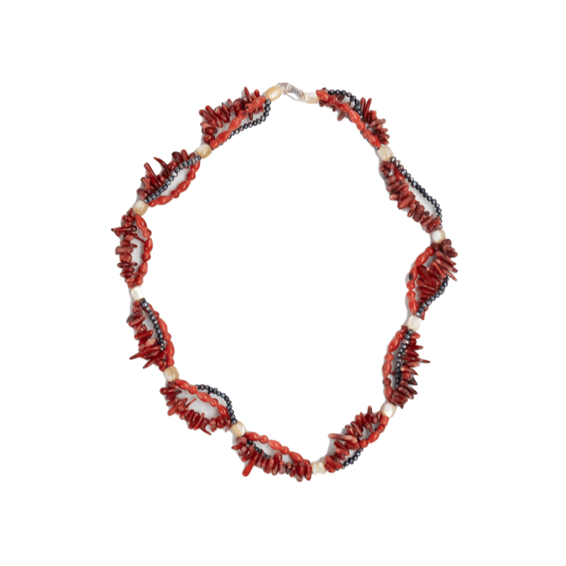 Handmade necklace with korale, pearls and mother of perals