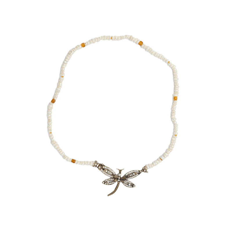Handmade necklace with pearls and amber stone