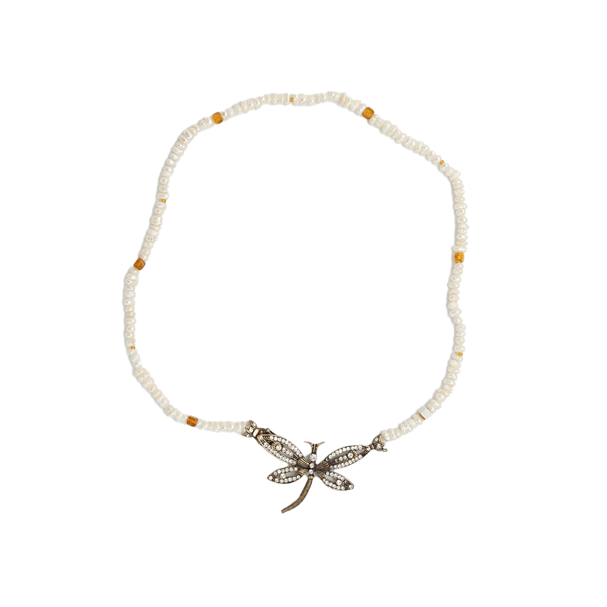 Handmade necklace with pearls and amber stone