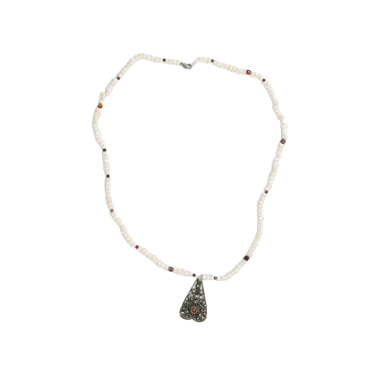 Handmade pearls and garnet necklace, with filigran