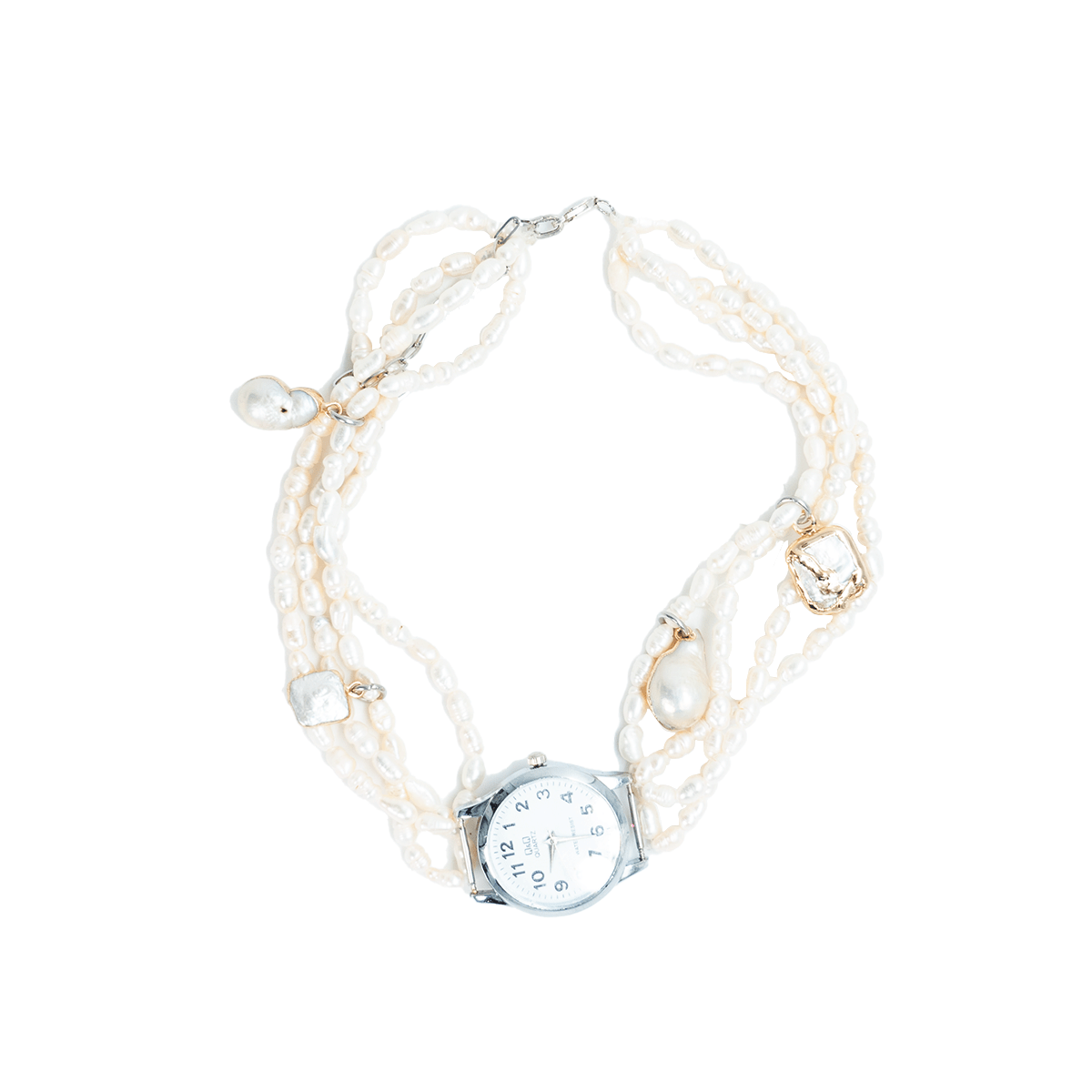 Handmade Watch Necklace / white pearls