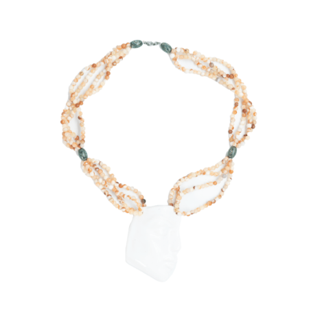 Handmade Necklace with white pearls and amber stone