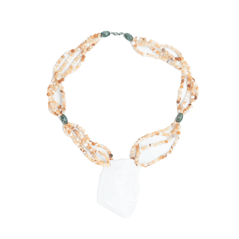 Handmade Necklace with white pearls and amber stone