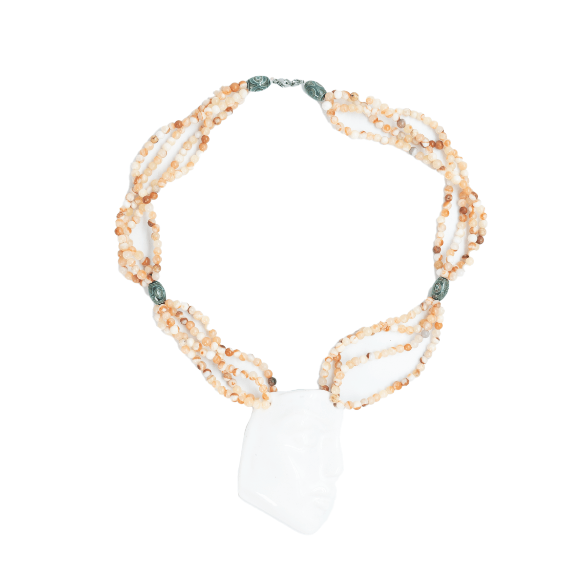 Handmade Necklace with white pearls and amber stone